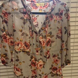Vera Wang princess Floral Sheer Blouse - grey sheer design Small will fit med